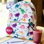 Personalised Rainbow Dinosaur Backpack With Zip Tag, thumbnail 1 of 2