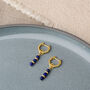 Linear Huggie Lapis September Birthstone Earrings, thumbnail 3 of 7