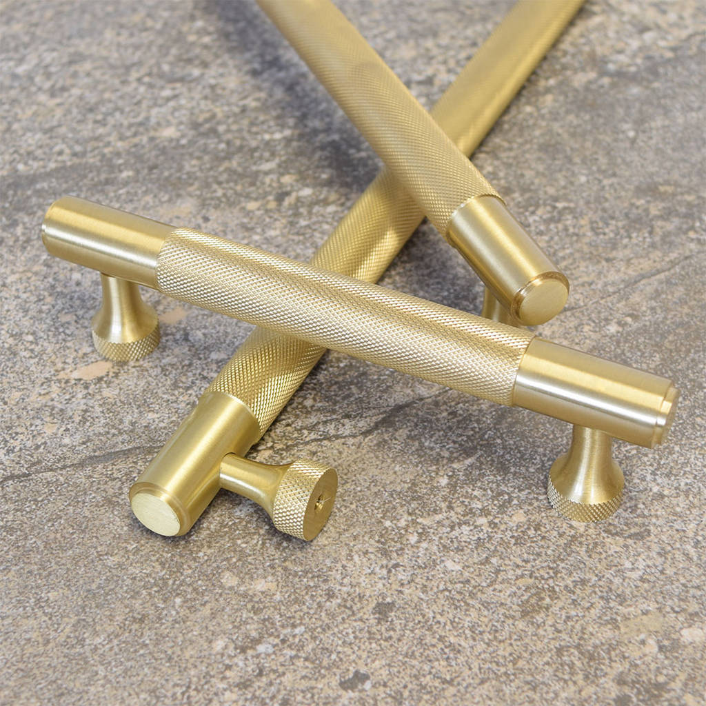 brass gold gunmetal grey and silver knurled bar handles by pushka home