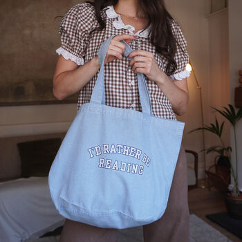 I'd Rather Be Reading Slogan Tote Bag, 5 of 7