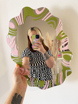 Swirly Mirror Olive And Pastel Pink, 3 of 6
