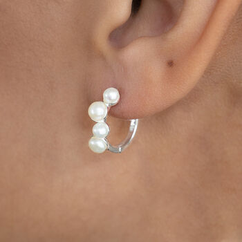 Sterling Silver Or Gold Pearl Cluster Hoop Earrings, 3 of 12