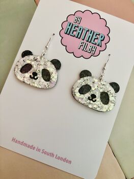Panda Glitter Statement Earrings / Panda Lover Gift / Zoo Lover Gift / Birthday Gift For Her, 4 of 5
