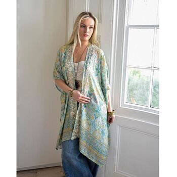 Spring Floral Viscose Kaftan Jacket With Heavy Cream Fishbone Embroidery, 2 of 6