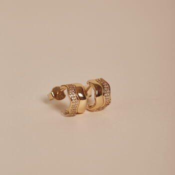 Gold And Diamante Wave Huggie Hoops, 2 of 5