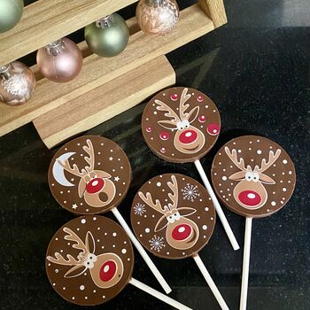Reindeer Christmas Chocolate Lollipop Set Of Five, 2 of 5