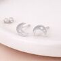 Sterling Silver Moon And Star Stud Earrings – 10mm X 7mm, thumbnail 2 of 6
