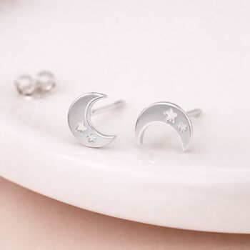 Sterling Silver Moon And Star Stud Earrings – 10mm X 7mm, 2 of 6