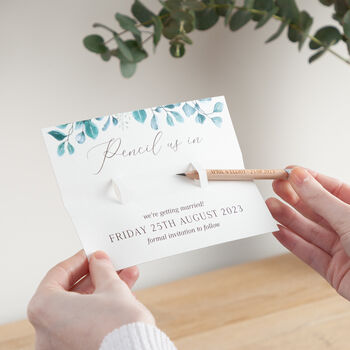 Blue Eucalyptus 'Pencil Us In' Save The Date, 4 of 5