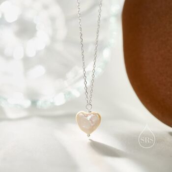 Sterling Silver Genuine Heart Baroque Pearl Pendant Necklace, 5 of 12