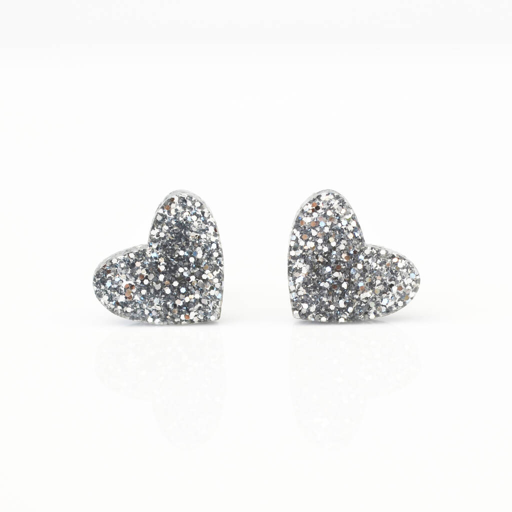 Laser Cut Rainbow Glitter Love Heart Earrings Studs By Lady K Designs
