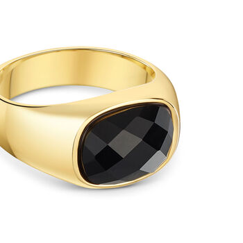 Black Onyx Oval Signet Ring 18 K Gold Plated Solid Silver, 2 of 4