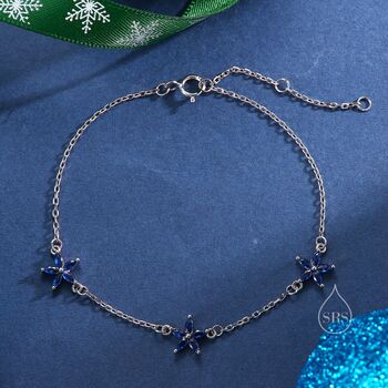 Sterling Silver Tiny Cz Flower Bracelet, 5 of 12