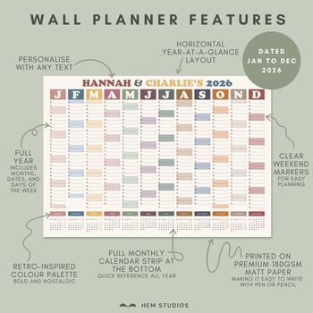 Personalised Wall Planner | 2026 Year Calendar, 2 of 6