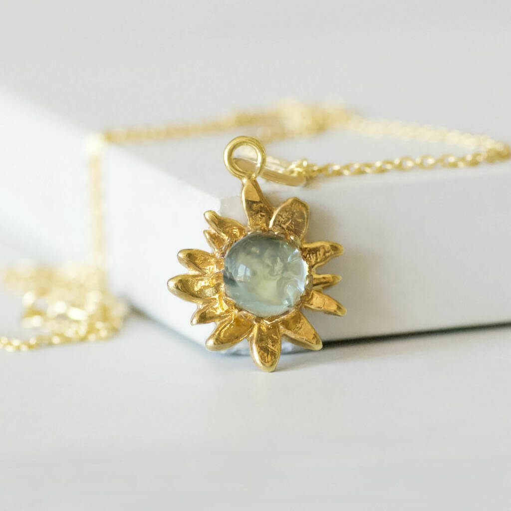9ct Gold Sunflower Necklace With Blue Topaz, 1 of 7