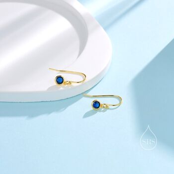 Tiny Sapphire Blue Cz Drop Earrings In Sterling Silver, 5 of 9