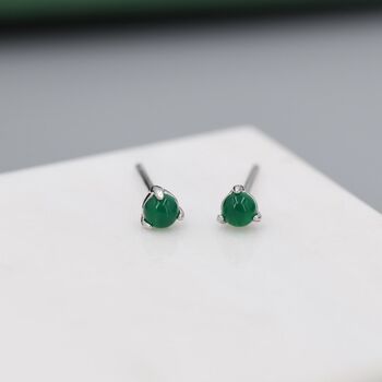 Natural Green Onyx Stud Earrings In Sterling Silver, 4 of 12