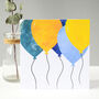 Mustard And Blue Balloons Birthday Card, thumbnail 1 of 9