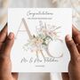 Floral Initials Wedding Day Card, Beige Mr And Mrs Card, thumbnail 1 of 3