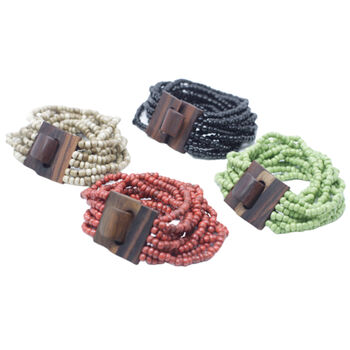 Multi Bead Bangle Wooden Clasp Assorted Colours, 6 of 6