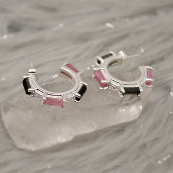 Pink, Black Tourmaline Silver Earrings, 5 of 8