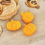 Orange Pumpkin Tea Light Set Of Three Autumn Candles, thumbnail 3 of 10