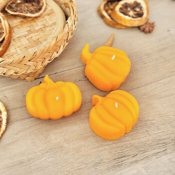 Orange Pumpkin Tea Light Set Of Three Autumn Candles, 3 of 10