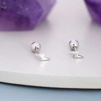 Extra Tiny Lightning Bolt Barbell Earrings In Sterling Silver, 2 of 12