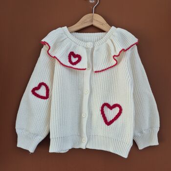 Valentines Hand Embroidered 'Hearts' Cardigan Baby And Toddler, 7 of 7