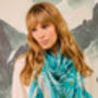 Japanese Vintage Pine Needles Teal And Ivory Silk Scarf, thumbnail 2 of 5