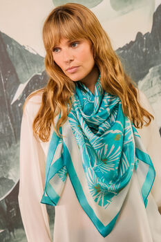 Japanese Vintage Pine Needles Teal And Ivory Silk Scarf, 2 of 5