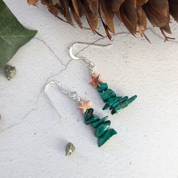 Malachite Christmas Tree Earrings, 8 of 9