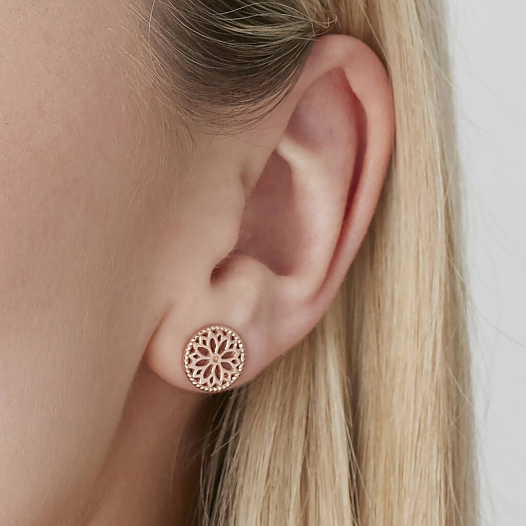 Purity Mandala Earrings 18ct Rose Gold Vermeil Plate, 1 of 4