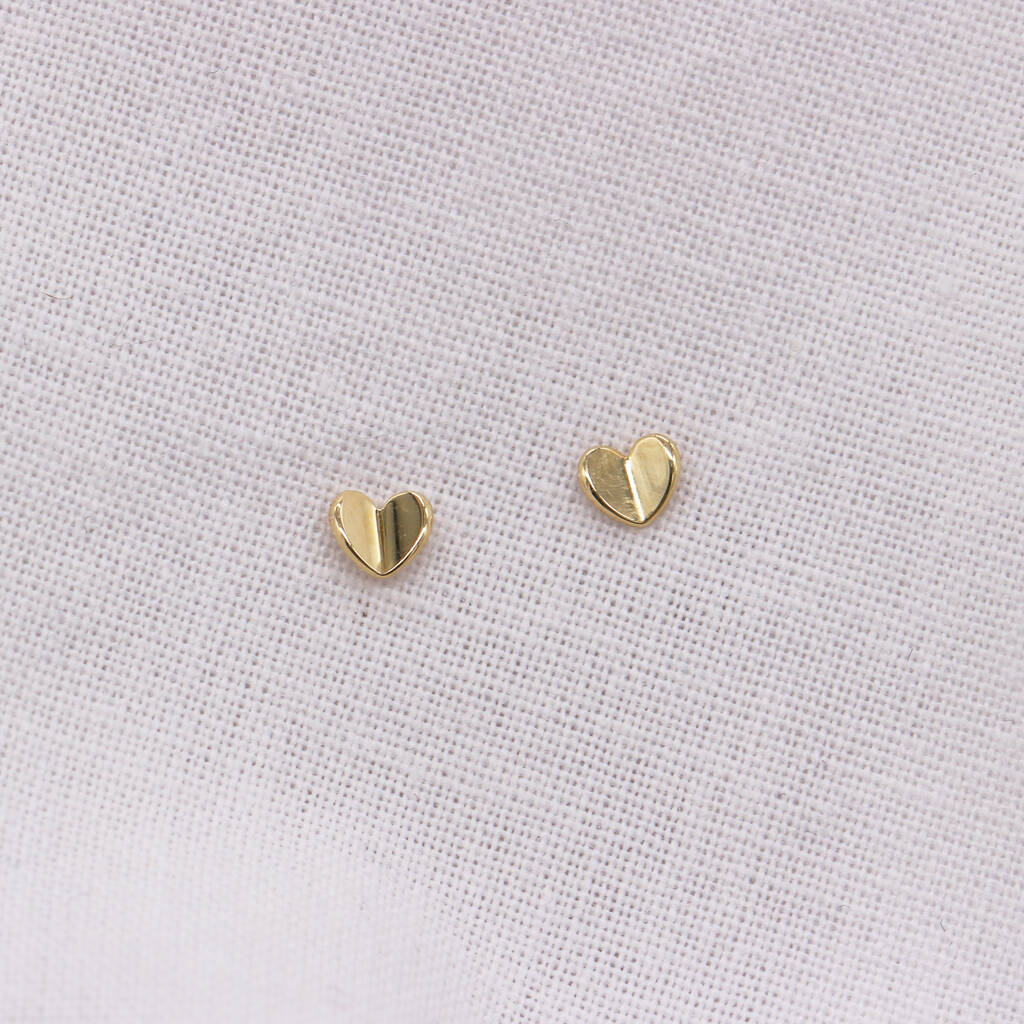 9ct Solid Gold Folded Heart Dainty Stud Earrings, 1 of 5