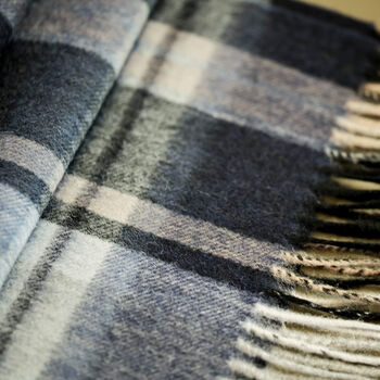 Men's Blue Check Wool And Cashmere Blend Scarf, 8 of 12