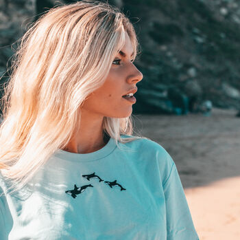 Organic Pale Blue T Shirt With Trio Of Orca Embroidery, 2 of 4