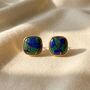 Azurite Malachite Gemstone Gold Plated Stud Earrings, thumbnail 1 of 3
