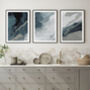 Set Of Three Blue Grey Abstract Art Prints, thumbnail 1 of 7