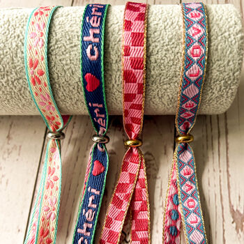 Set Of Four Festival Ribbon Bracelets, Love / Cheri, 4 of 5