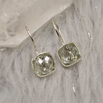 Green Amethyst Square Drop Silver Earrings, 3 of 7