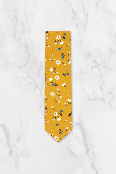 Wedding Handmade 100% Cotton Floral Print Tie In Yellow, 9 of 12