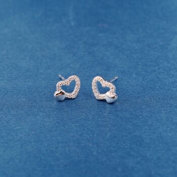 925 Sterling Silver Cz Heart Stud Earrings, 5 of 7