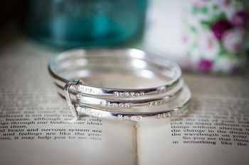Personalised Sterling Silver Bangle Set With Heart, 2 of 5