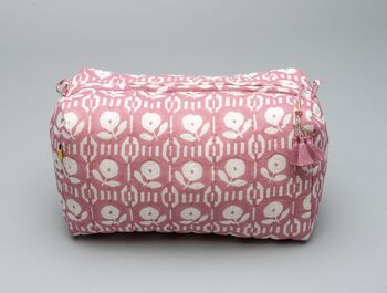 Arpora Floral Pattern Pink Hand Print Quilt Washbag, 2 of 6