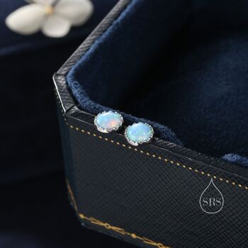 Sterling Silver 6mm Blue Opal Stud Earrings, 4 of 12
