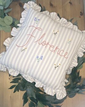 Hand Embroidered Personalised Cushion Lilac, 2 of 8