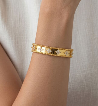 Kinmokusei 18 K Gold Plated Flower Beaded Bangle, 3 of 5