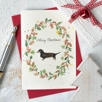 Dachshund And Wreath Christmas Card, 2 of 6