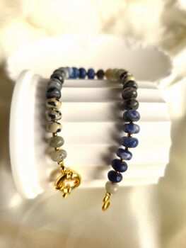 Lapis Lazuli, Labradorite And Jade Gemstone Bracelet – Gold Plated Charm Holder Clasp, 17cm, Healing Crystal Gift For Her, 6 of 7