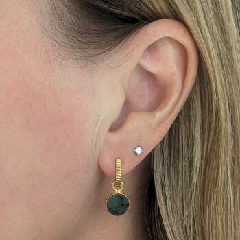 Circle Emerald May Birthstone Earrings, Gold, 3 of 6